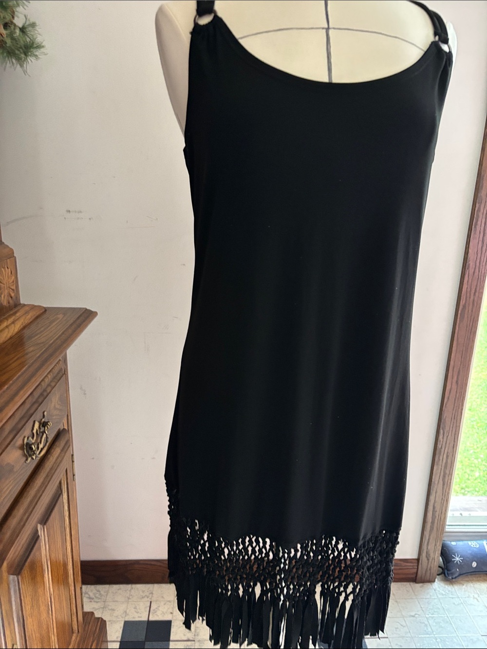 Black Fringe Swim Coverup Dress